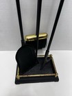 Set Of Mid Century Modern Brass   Cast Iron Fireplace Tools With Stand