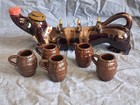 Vintage Ceramic Glazed Liquor Decanter Set  Dachshund   5 Matching Shot Cups 