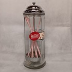 Straw Dispenser Tablecraft Vintage Style Paneled Clear Glass Metal Tray 11 