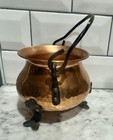 Vintage Hammered Copper Pot Cauldron Legs Iron Handle Planter Germany --small