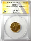 1878 Three Dollar Indian Gold Coin  3 - Certified Anacs Xf40 Details  ef40 