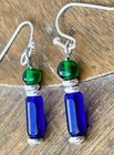 Little Silver  Blue And Green Glass Dangle Earrings 