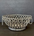 Silver Wire Woven Basket Coil Handles Large Round 11 Inch Vintage Bread Fruit