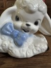 Vintage White Ceramic Lamb Planter W  Blue Bow Baby Nurseryshower Spring Easter