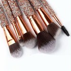 10 Pcs Rose Gold Glitter Rhinestone Handle Makeup Brush Set With Pu Leather Bag