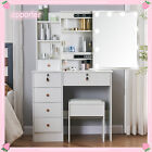 New White Vanity Makeup Table Dressing Desk Set W stool 10 Led Lighted Mirror Us