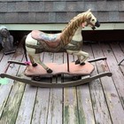 Antique Hand Carved Wooden Carousel Rocking Horse Folk Art Painted Decorative