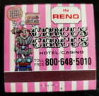 Circus Circus Casino Las Vegas Reno Version 1 Full Unstruck 30 Strike Matchbook