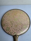 Vintage Brass Handle Hand Vanity Mirror Ornate Pink Tapestry Victorian 14 Inch