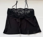 Etam Black Lace Trim Cami Slip Top Size Xl Blouse Babydoll Satin