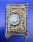 Antique Small Cast Iron tin Safe Shaped Coin Bank W combination Dial Door   Usa