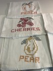 Vintage Set Hand Embroidered Flour Sack Towels Fruits Unused