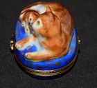 Romance Peint Main Limoges France Porcelain Cat Trinket Box Kitten On Bed   Ccm