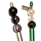 Ballpoint Pens Set Metal Green Silver Charm Beads Accents Stationary Office Gift