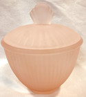 Pink Satin Frosted Glass Candy Powder Vanity Jar Scalloped Dome Lid Art Nouveau
