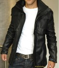 Mens Black Genuine Leather Field Jacket Military Utility Slim Fit Motorcycle
