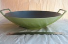 Le Creuset 14 1 2  Cast Iron Wok Pan Rare Green Color  w o Lid 