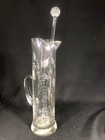 Vintage Etched Leaves Plant Glass Martini Pitcher W Stirrer 13   