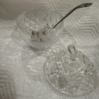 Vintage Lead Crystal Jam Jelly Jar W glass Spoon Etched Strawberry Fruit Spread