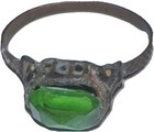 Antique Victorian Bronze Ring With Green Glass Gemstone In Bezel