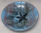 Tain Pottery Glenaldie Footed Bowl Thistle   Leaves Blue   Red Tartan Scotland