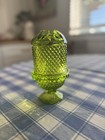 Viking Glass Fairy Lamp Vintage Mcm  Avocado Green  Diamond Point Glimmer