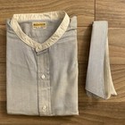 Antique 1920s Marathon Mens Collarless Shirt Workwear Blue Striped Size 17 Nos