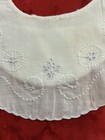 Antique Baby Bib Embroidered Cotton White Blue Floral