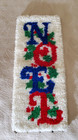 Vintage Christmas Latch Hook Rug Wall Hanging White Noel Bells Completed 29x13