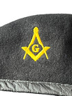 Masonic Square Compass Beret Hat  Cap Black Embroidered Wool Size 7 3 4 New 