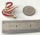 Vintage Gold-tone Red Swan Brooch With Rhinestone Accents Pin