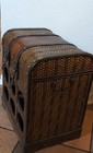 Vintage Trunk Style Wood   Rattan Wine Rack Chest
