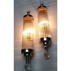 Pair Vintage Art Deco Skyscraper Wall Sconces Nickel Brass Glass Light Fixture