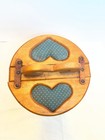 Vintage Wood Farmhouse Sewing Basket Fabric Accent Heart Shaped Handle