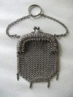 Antique Chatelaine Art Nouveau Silver Floral Frame 4 Tassel Mesh Coin Purse