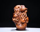 Chinese Collection Hand Carved Boxwood Wood Dragon Statue Hand Piece Figure