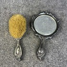 Vintage Victorian Silver Plate Cherub Angel Hand Held Vanity Mirror   Brush