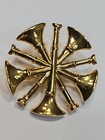 Fire Department Chief Collar Insignia Pin Five 5 Crossed Bugles Gold Color
