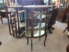 Antique Oak Curio China Cabinet     Curved Glass On All Sides     Original Finish    