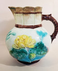 Antique Majolica Samuel Lear Large Pitcher Jug Pond Lily Rope Great Colors