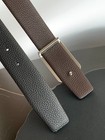 Tom Ford Reversible Pebbled Leather Belt Black Brown Silver Buckle Dress New 