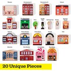 20 Pc Wooden City Play Set - Wooden Town Buildings And Street Signs  Zany Trains