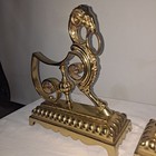 Pair Of  Rams Head Brass  French Chenets Fireplace Nice 