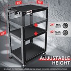 24 -42  Adjustable Height 3-layer Utility Steel Media Av Cart W  Power Strip