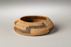 1900 Pomo Low Basket  Dark Band At Base  With Metal Tag