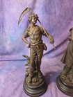 Antique Aug Moreau Faneuse Faucheur Pair French Spelter Statues Sculptures