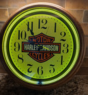 Vintage Harley-davidson Neon Illuminated Wall Clock W wood Frame -tested working