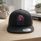 Taco Bell Logo Embroidered Black Mesh Snapback Trucker Hat Cap