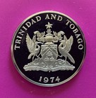 1974 Trinidad   Tobago 10 Dollars Large Silver  925 Proof Coin  34 8 Grams 