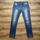 Diesel Jeans Men 29 Blue Slim Carrot Fit Thrashed Faded Contrast Designer Italy